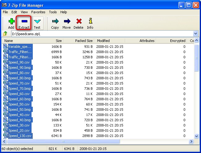 Uitpakken flitspaal bestand met 7-Zip